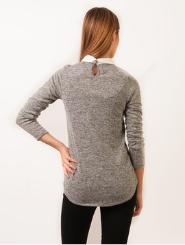 Bluza Dama Cu Baza Si Guler Stil Camasa Gri