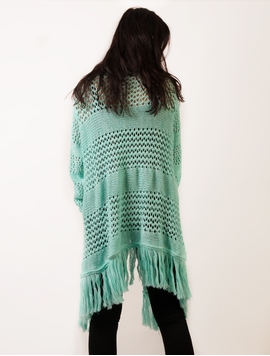 Cardigan Dama Cu Model Tricotat Si Franjuri Verde Strident