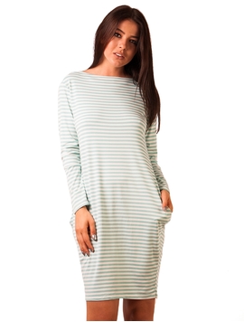 Rochie In Dungi Verde Menta Si Alb