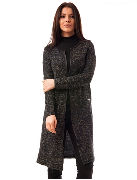 Cardigan Dama Lung Stralucitor Bleumarin Si Auriu