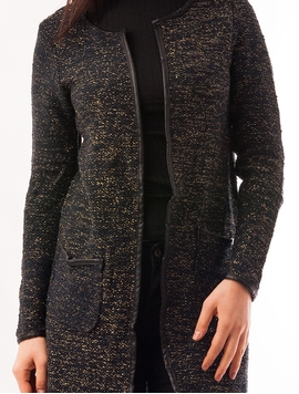 Cardigan Dama Lung Stralucitor Bleumarin Si Auriu