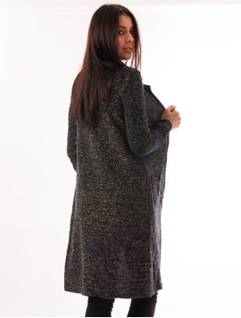 Cardigan Dama Lung Stralucitor Bleumarin Si Auriu