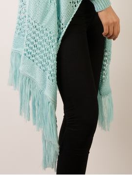 Cardigan Dama Cu Model Tricotat Si Franjuri Verde Deschis
