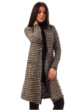 Cardigan Dama Lung Stralucitor Negru Si Auriu 
