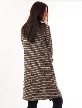 Cardigan Dama Lung Stralucitor Negru Si Auriu 