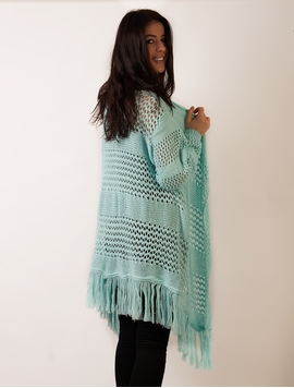Cardigan Dama Cu Model Tricotat Si Franjuri Verde Deschis