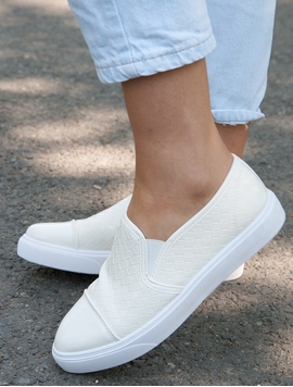 Espadrile Dama Cu Patratele Texturate Albe