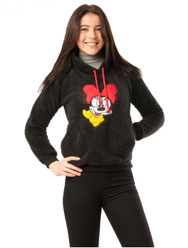 Hanorac Dama Pufos Cu Imprimeu Minnie Mouse Negru