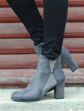 Botine Dama Cu Strasuri Si Toc Gri