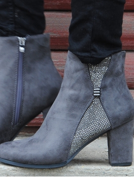 Botine Dama Cu Strasuri Si Toc Gri