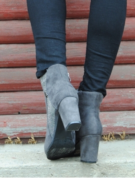 Botine Dama Cu Strasuri Si Toc Gri