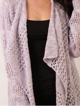 Cardigan Dama Cu Model Tricotat Si Franjuri Lila Si Alb