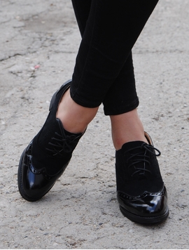 Pantofi Dama Stil Oxford Cu Siret Negri