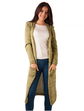 Cardigan Dama Lung Cu Buzunare Verde 