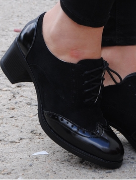 Pantofi Dama Stil Oxford Cu Siret Negri