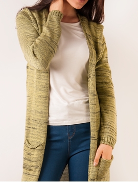 Cardigan Dama Lung Cu Buzunare Verde 