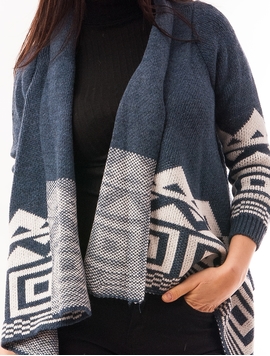Cardigan Dama Cu Forme Geometrice Albastru Si Alb