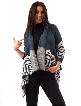Cardigan Dama Cu Forme Geometrice Albastru Si Alb