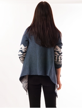 Cardigan Dama Cu Forme Geometrice Albastru Si Alb