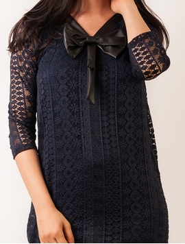 Rochie Dantela Cu Fundita Bleumarin