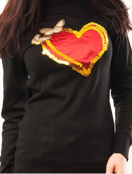 Pulover Dama Cu Inima Si Fluturi Negru