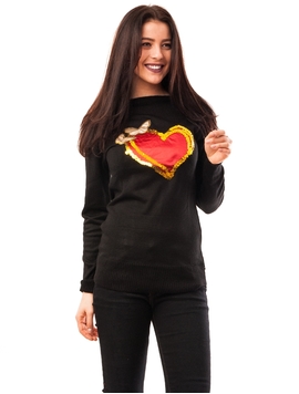 Pulover Dama Cu Inima Si Fluturi Negru