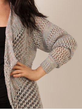 Cardigan Dama Cu Model Tricotat Si Franjuri Bleu Si Caramiziu