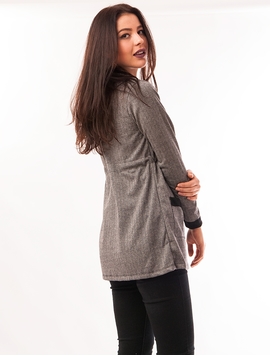 Cardigan Dama Cu Gluga, Buzunare Si Cordon Gri