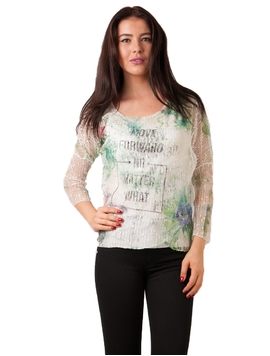 Bluza Dama Cu Imprimeu Si Plasa Verde Si Mov