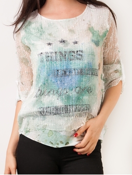 Bluza Dama Cu Imprimeu Si Plasa Verde Si Albastru