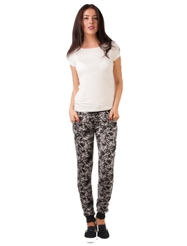 Pantaloni Dama Trening Cu Imprimeu Negru Si Alb