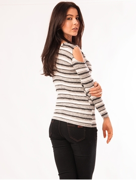Bluza Dama In Dungi Cu Umerii Goi Gri Si Negru