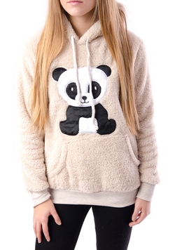 Hanorac Dama Pufos Cu Imprimeu Panda Bej