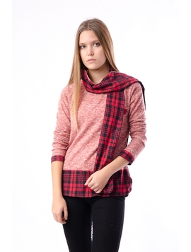 Bluza Dama Cu Esarfa In Carouri Rosie