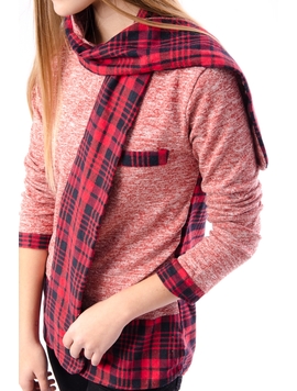 Bluza Dama Cu Esarfa In Carouri Rosie