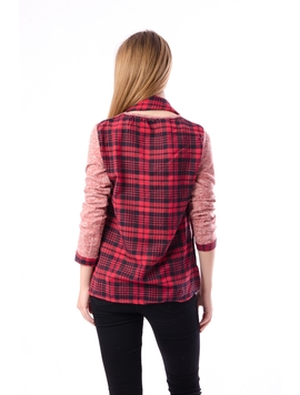 Bluza Dama Cu Esarfa In Carouri Rosie
