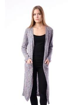 Cardigan Dama Lung Cu Model Inspicat Si Buzunare Albastru Si Roz