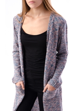 Cardigan Dama Lung Cu Model Inspicat Si Buzunare Albastru Si Roz