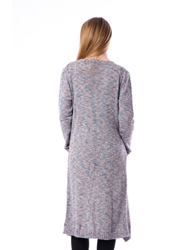 Cardigan Dama Lung Cu Model Inspicat Si Buzunare Albastru Si Roz