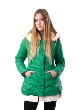 Geaca Dama Cu Gluga Si Blanita La Baza Verde