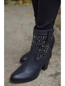 Botine Dama Cu Strasuri Si Toc Negre