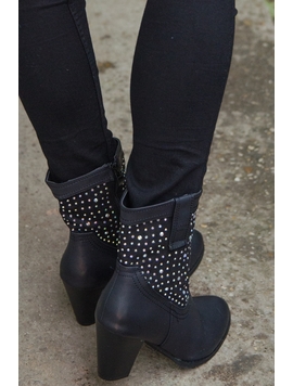 Botine Dama Cu Strasuri Si Toc Negre