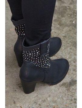 Botine Dama Cu Strasuri Si Toc Negre