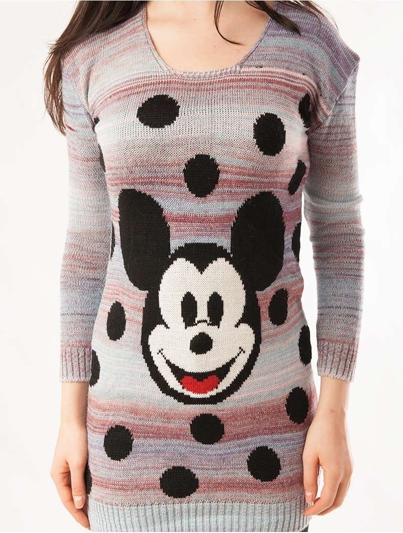 Pulover Dama Cu Model Mickey Mouse Bleu Si Roz