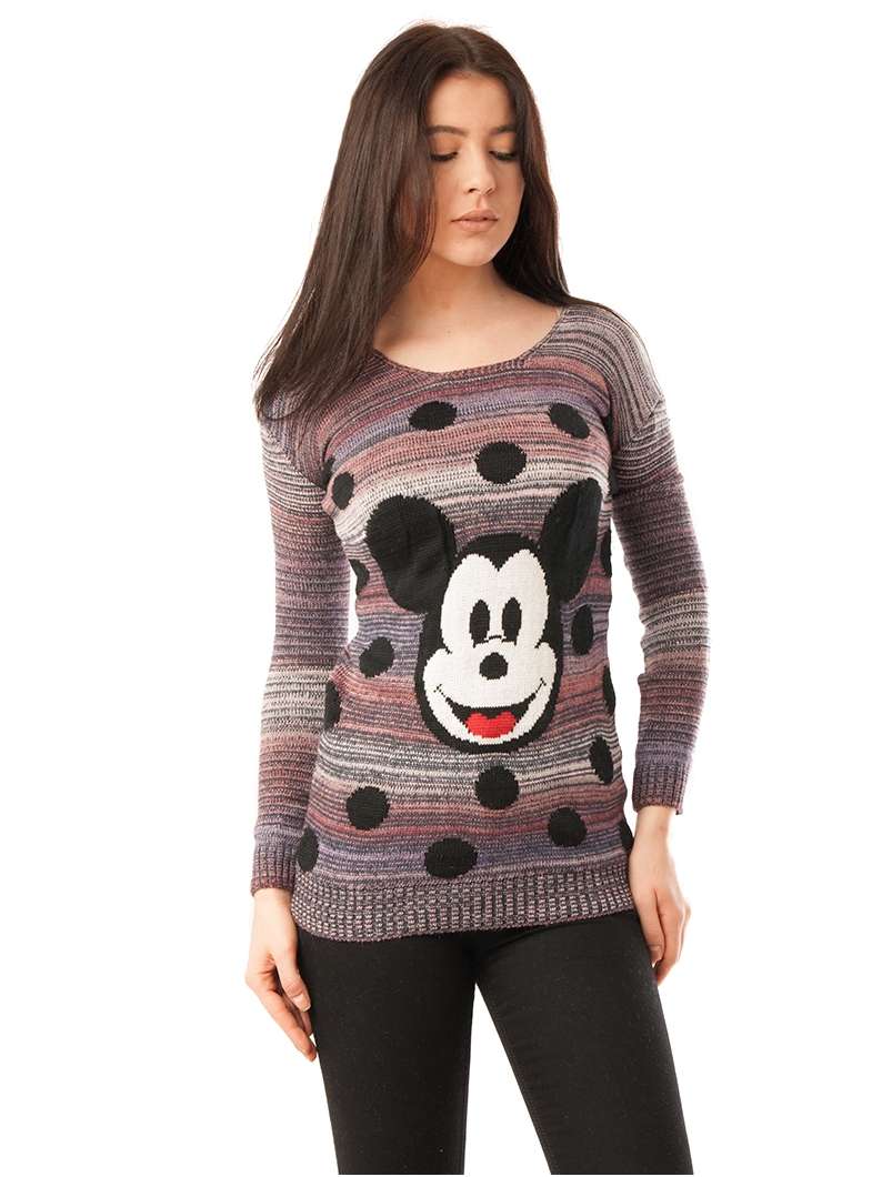 Pulover Dama Cu Model Mickey Mouse Bleumarin Si Mov