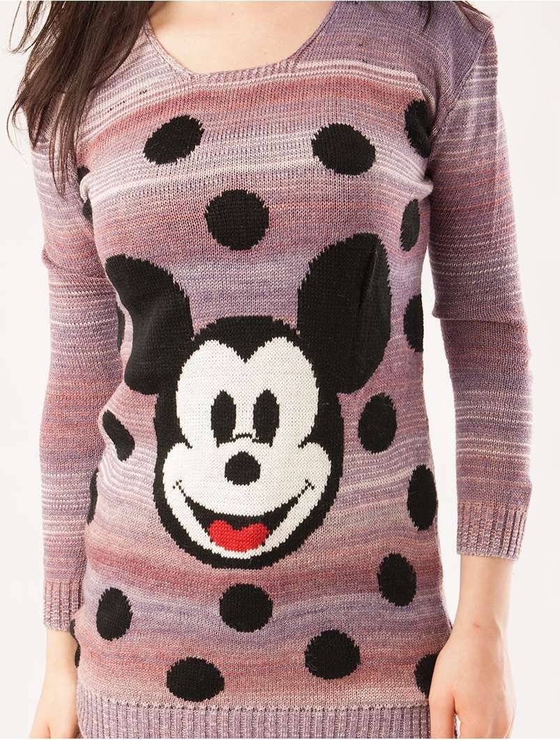 Pulover Dama Cu Model Mickey Mouse Mov Si Roz