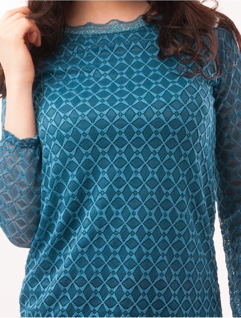 Bluza Dama Din Dantela Cu Model Geometric Visual Turcoaz