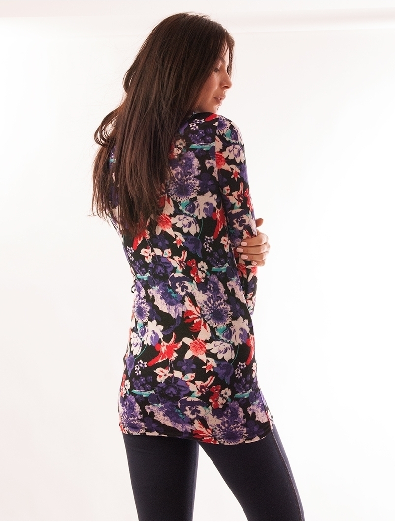 Bluza Dama Lunga Cu Model Floral Order Neagra