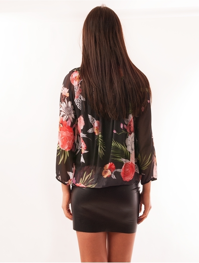 Bluza Dama Cu Model Floral Hurray Rosu Si Negru