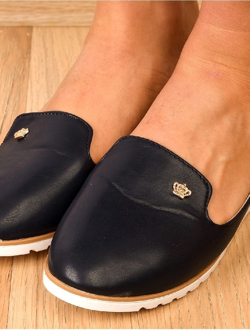 Pantofi Dama Casual Cu Aplicatie Metalica Crown Bleumarin
